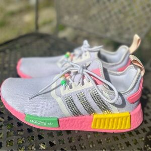 Pink and White Women’s Adidas NMD with Swarovski Crystals Size 6